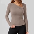 thumbnail image 6 of Hurxie Womens Fall Long Sleeve Asymmetrical Y2K Tops Cozy Ribbed Fabric, Slim Fitted Shirts, Basic Tees, Lightweight Sweater Khaki,2XL, 6 of 8