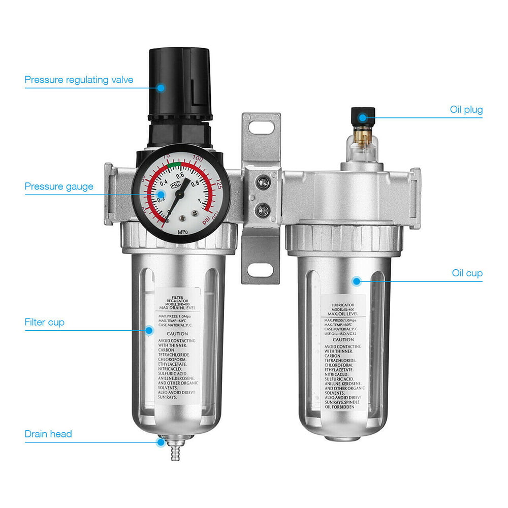 G1/2" Air Compressor Filter Oil Water Separator Trap Tool With/ Regulator Gauge 