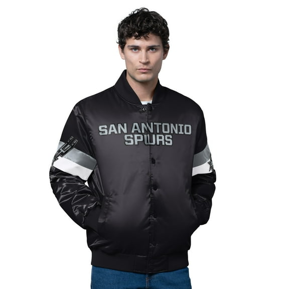 Men's Starter Black San Antonio Spurs Triple Option Varsity Full-Snap Satin Jacket