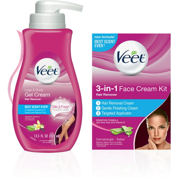 VEET Hair Remover Kit With Cream for Legs & Body (13.5oz) & 3-in-1 Face Cream (2 x 1.69oz), Sensitive Formulas With - Walmart.com