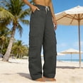 thumbnail image 2 of Cargo Pants Women High Waist Elastic Side Pocket Straight Loose Work Wide Leg Sweatpants Women Dark Gray L, 2 of 8