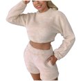 thumbnail image 1 of Pompotops Women's Long Sleeve Solid Plush Tank Tops Set Elastic Waist Shorts, 1 of 7