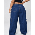 thumbnail image 6 of Plus Size Women High‑Waist Washed Vintage Cargo Jeans, Loose Wide‑Leg Multi‑Pocket Casual Denim Trousers, 6 of 6