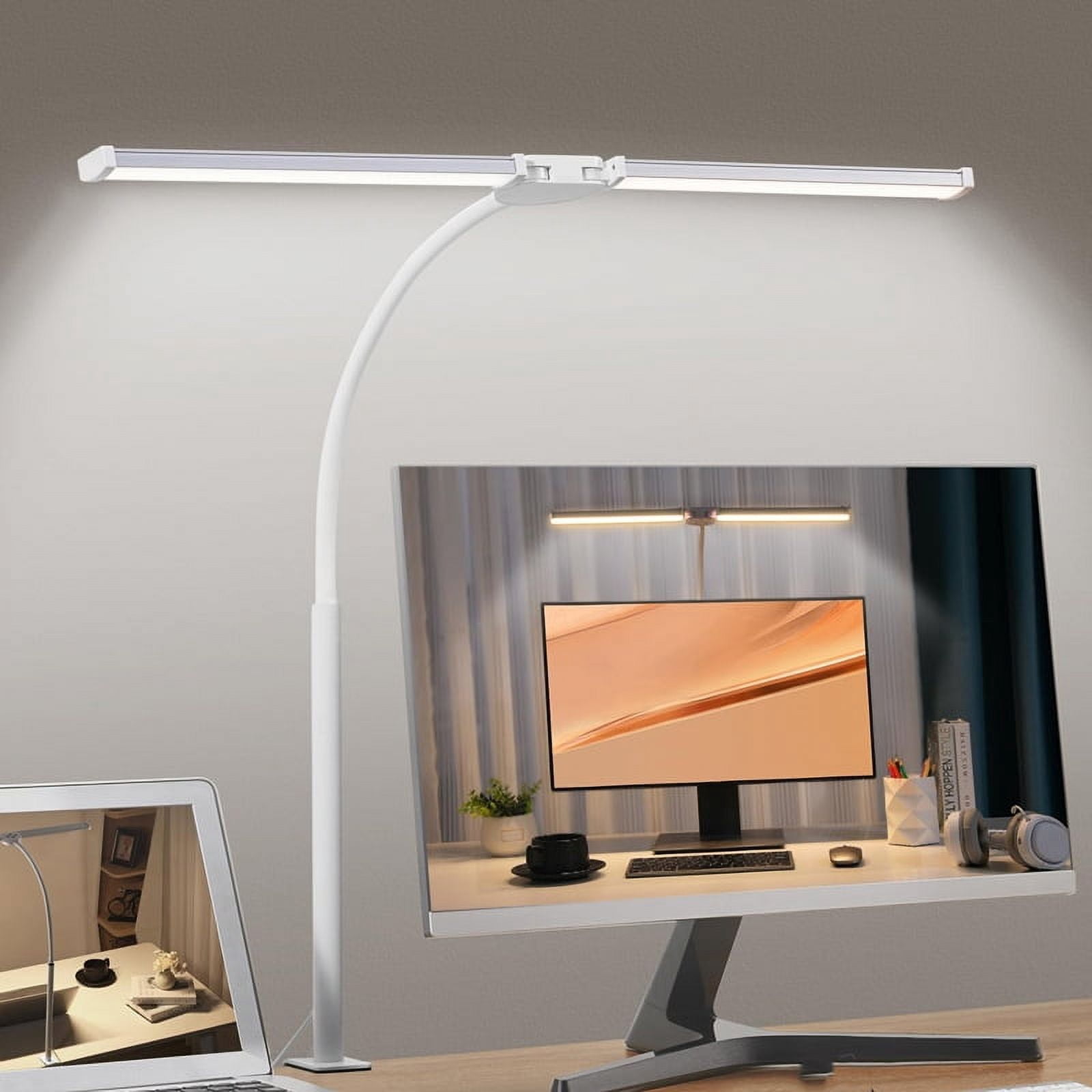 Double Head LED Desk Lamp Flexible Gooseneck Tube with Clip Fill Light 10-level Adjustable Eye Protection Table Lamp Light