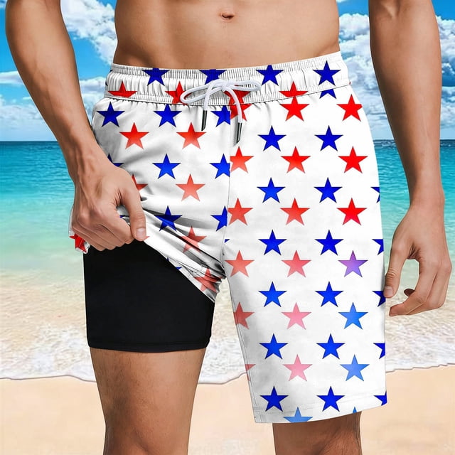 Ceisia Men's Star Print Loose Fit Quick Dry Beach Shorts with Inner Lining Multicolor S Gifts