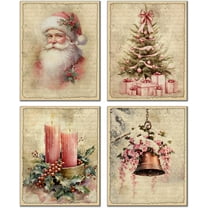Hieng Winter Christmas Wall Art Prints Set of 4, Farmhouse Christmas Decor, Rustic Winter Santa Reindeer Forest Village Landscape Posters for Home Bedroom Living Room Decor Unframed