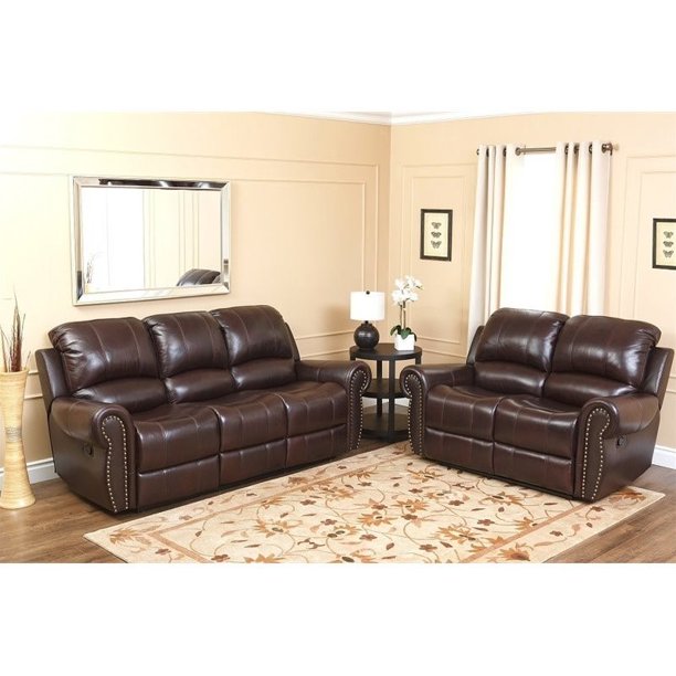 Abbyson Living Hogan Leather Reclining 2 Piece Sofa Set