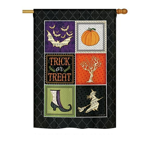 Breeze Decor BD-HO-H-112074-IP-BO-DS02-US 28 x 40 in. Seasonal Halloween Impressions Decorative Vertical House Flag - Trick or Treat Collage Fall
