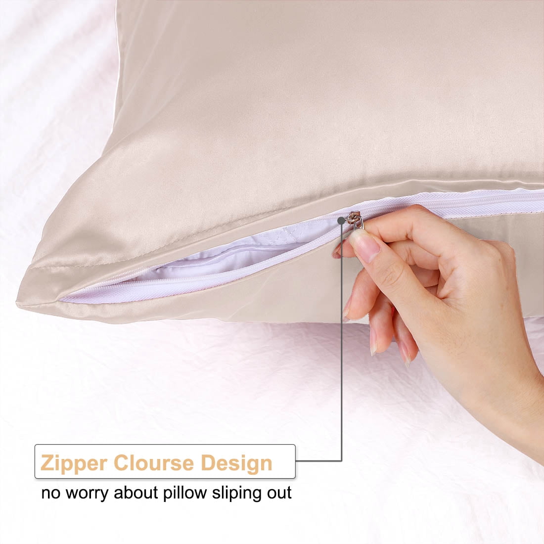 Unique Bargains 2 Pack Silky Satin Pillow Cover Cases Light Tan 21" x 37"