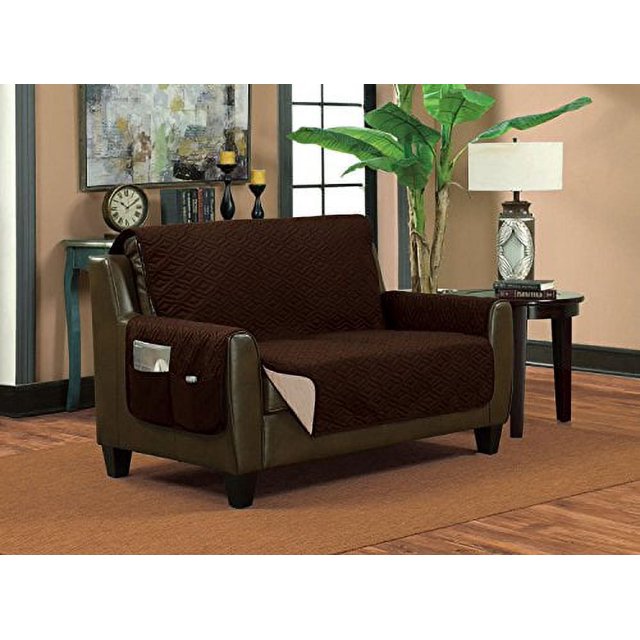 Classic Reversible Quilted Waterproof Furniture Protector Diamond Design (Sofa, Brown/ Beige)