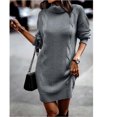 thumbnail image 5 of Lilgiuy Women Casual Solid Pullover Long Sleeve Round-Neck Sweater Dress Gray Fall Dresses for 2022 Spring Winter, 5 of 5