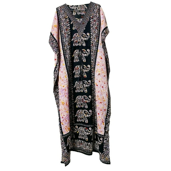 Starculture Black-Long-Kaftan-dress-Hippy-Boho-Maxi-Plus-Size-Women-Caftan-Tunic-Night Dress