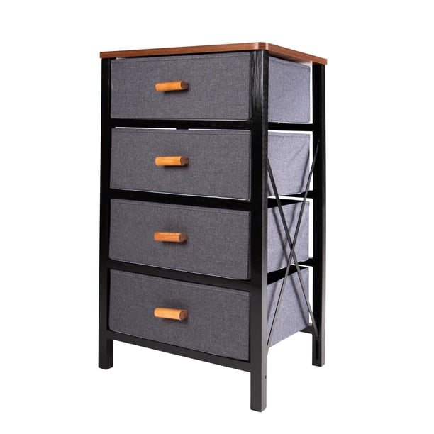 Comoda Cajonera 4 Cajones De Tela Mueble Organizador Madera negro