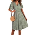 thumbnail image 2 of Womens Sundress Summer Floral Short Sleeve Wrap V Neck A-Line Midi Dress Flower 3 L, 2 of 8