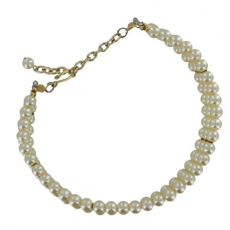 - Faux Pearl Beaded 3-Layered Three Row Strand Dog Collar Choker Necklace 12 1/5