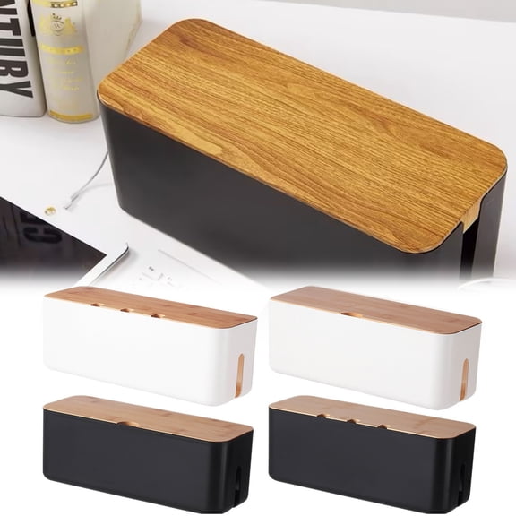 Clearance Under $7.99 Cable Management Box with Wood Lid, White Cord Organizer for Desk TV Computer, Hide Power Strips and Cables, Heat Dissipation Design for Home Office