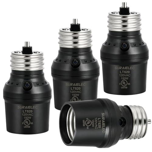Light Sensor Socket, Dusk to Dawn Sensor Socket, Adjustable Sensor Orientation, E26 E27 Base Bulb Adapter for Outdoor Lighting Fixtures, Black, UL Listed, 4 Pack$$Tools