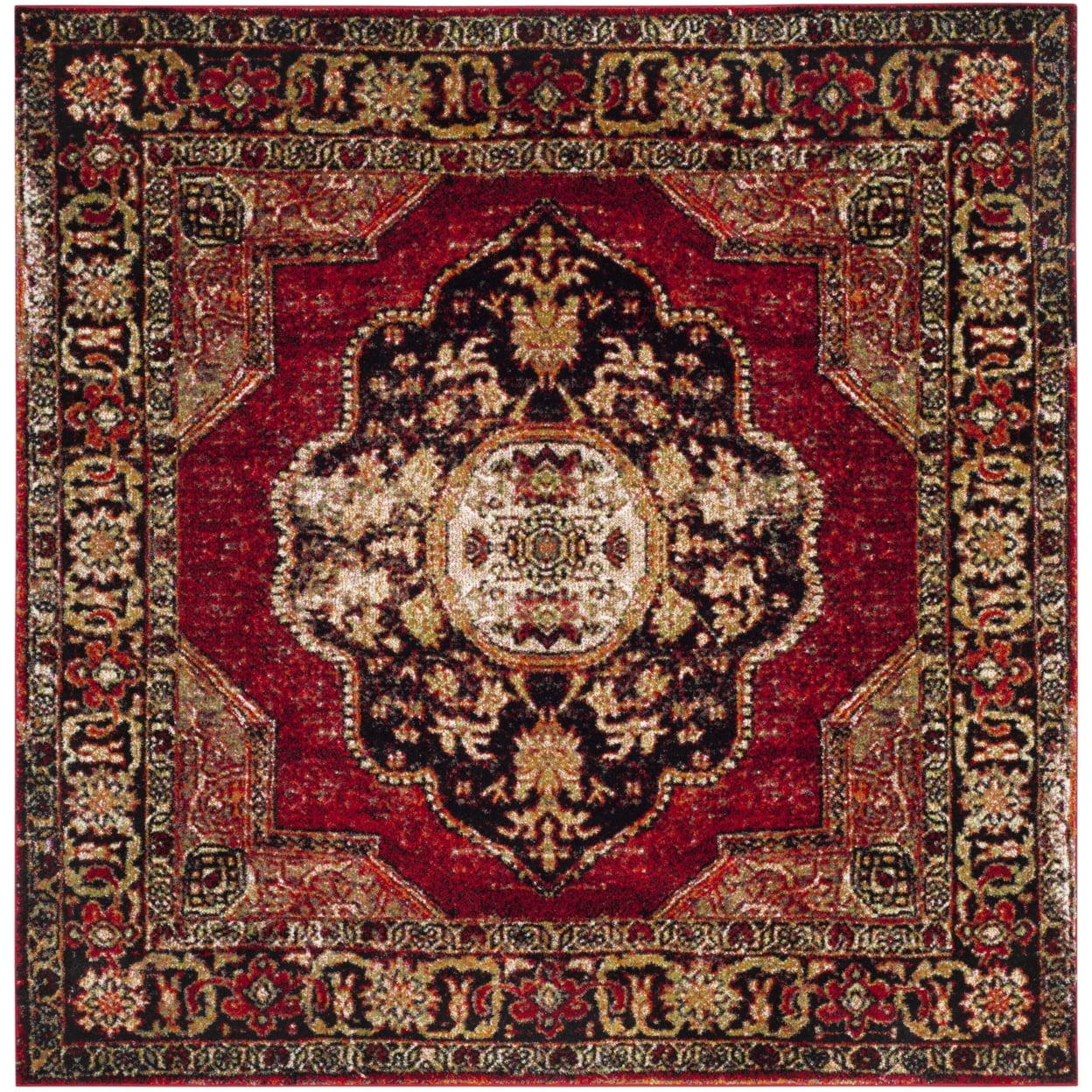 SAFAVIEH Vintage Hamadan Tahnee Traditional Area Rug, Red/Multi, 6'7" x 6'7" Round