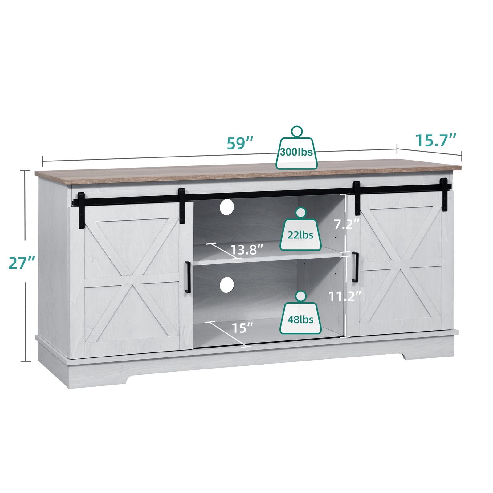 DEXTRUS Buffet Cabinet, 59" Farmhouse Coffee Bar Sideboard Storage Cabinet with Sliding Barn Doors for Kitchen, Living Room