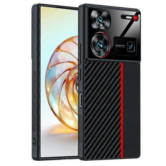 For ZTE nubia Z60 Ultra Case Leather + PC Hard Phone Cover Carbon Fiber Texture - Black Yellow