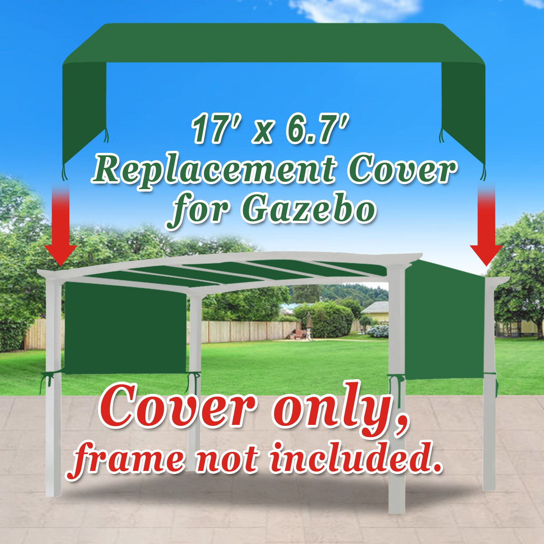 SUNNYOUTDOOR 17x 6.7 Ft Pergola Replacement Canopy Universal Pergola Canopy Replacement Top Cover for Pergola Structure, Frame NOT included (Green)