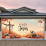 Cross Decoration Fall Decor Pumpkins Autumn Leaves Banner for Thanksgiving Gathering Church Event Home Decoration