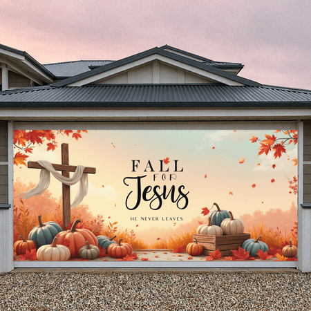 Cross Decoration Fall Decor Pumpkins Autumn Leaves Banner for Thanksgiving Gathering Church Event Home Decoration