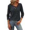thumbnail image 3 of Long Sleeve Shirts for Women V Neck Fall Sweaters Dressy Casual Basic Tops Trendy Pullover Black & Gray S, 3 of 8