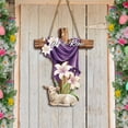 thumbnail image 6 of He is Risen Easter Cross Wall Hanging with White Lilies and Purple Ribbon for Home Church Decor, 6 of 6