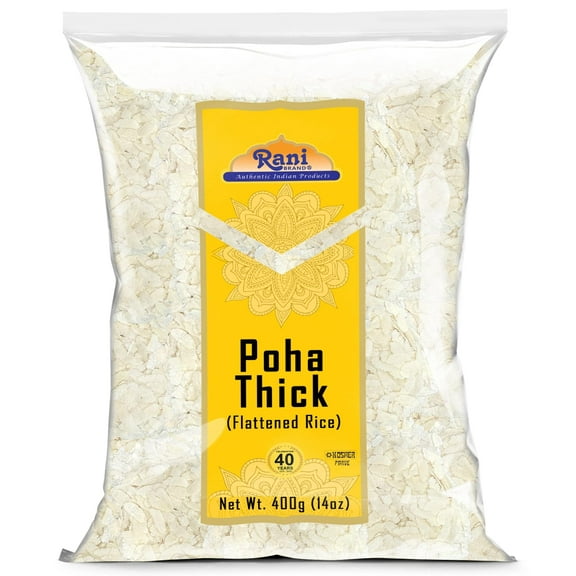 Rani Poha (Powa) Thick Medium-Cut (Flattened Rice) 14oz (400g) ~ All Natural, Salt-Free | Vegan | Kosher | No Colors | Gluten Friendly | Indian Origin