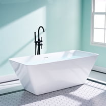 ANGELES HOME 66" Acrylic Freestanding Bathtub, Soaking White Bathtub with White Drain and Integrated Slotted Overflow Included, 78 Gallons, Glossy White