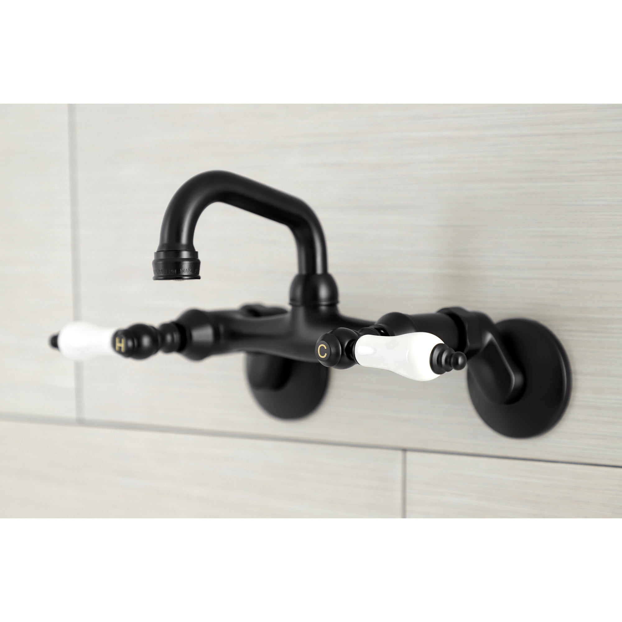 Kingston Brass KS512MB Kingston Two-Handle 2-Hole Wall Mount Bar Faucet in Matte Black