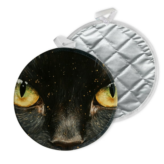 2 PCS Pot Holders for Kitchen,Potholders Sets with Hook for Oven,Cooking,Baking,Close-Up Of Adorable Black Cat