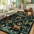 thumbnail image 2 of Tzou Modern Animal Print Runner Rug 5' x 7', Black Non-Slip Washable Low Pile Indoor Carpet for Living Room, Stain-Resistant Indoor Floor Mat with Tiger & Floral Design, 2 of 8