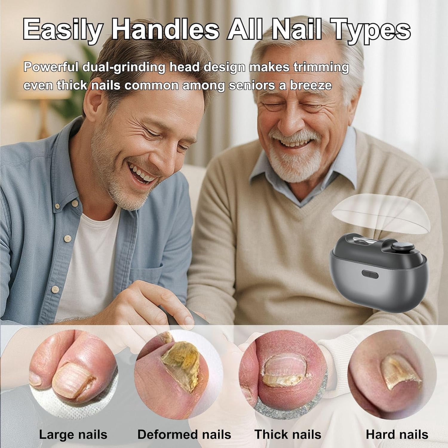 Easyclip Smart Nail Clipper,Fanyil 3 in 1 Easy Clip for Seniors,Designed for Extra Hard/Thick Hands Feet Nails,Polishing Clipper with Light,Safe for Baby & Seniors-Grey-7-14 Days delivery(1pc)