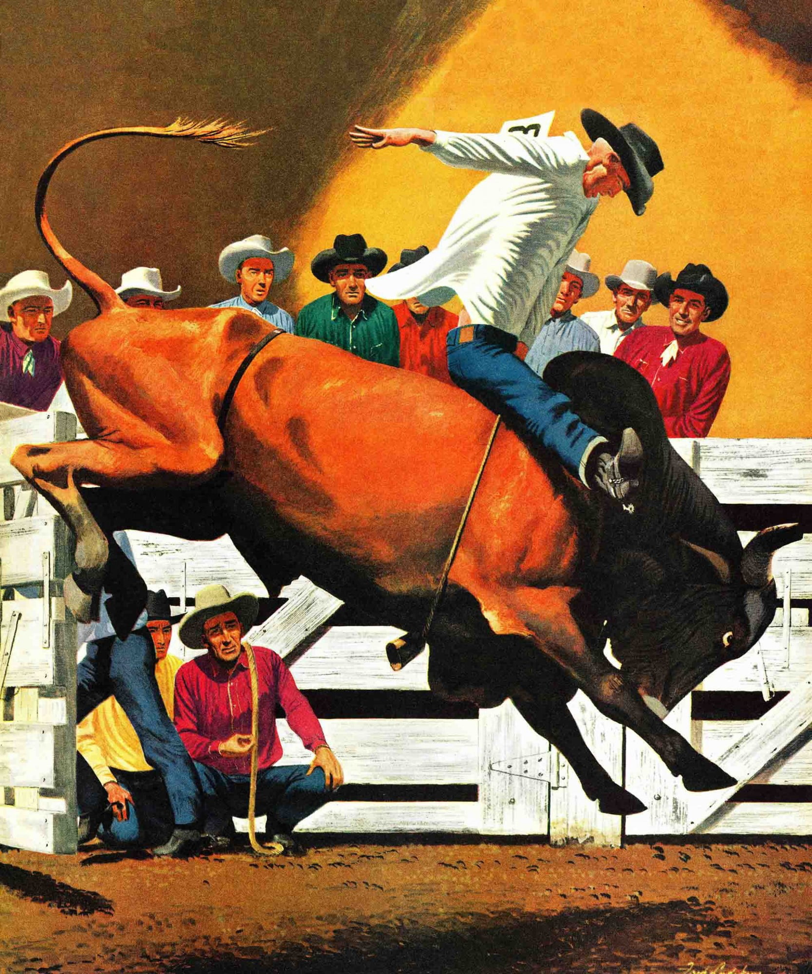 Marmont Hill Bull Riding by Fred Ludekens Painting Print on Canvas