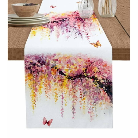 Boanket Colorful Flowers Table Runner - 60 Inch Long Kitchen Dining Table Runner Dresser Scarves Summer Botanical Florals Butterfly Farmhouse Decor for Coffee Tables Wedding Party Banquet