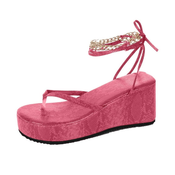 Wedge Thong Swap Strap Sandals Women's Metal Chain Sandals