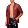 thumbnail image 4 of INSPIRE CHIC Mesh Sheer Cardigan for Men's Fishnet Open Front Party Tops 3/4 Sleeve See Through Shirts, 4 of 4