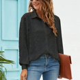thumbnail image 4 of Blusa negra de manga larga abullonada con lunares de jacquard, cuello vuelto y color puro, estilo informal de negocios - Talla S, 4 of 6