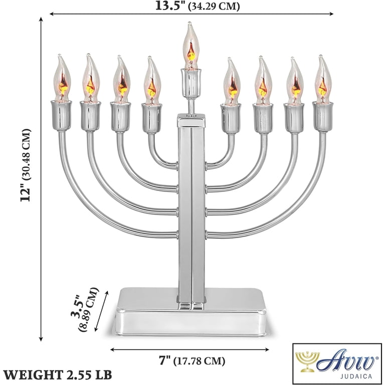 Aviv Judaica Chrome Plated Electric Menorah with Flickering photo 2