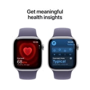 Apple Watch Series 11 [GPS + Cellular 42mm] Smartwatch with Silver Aluminum Case with Purple Fog Sport Band - M/L