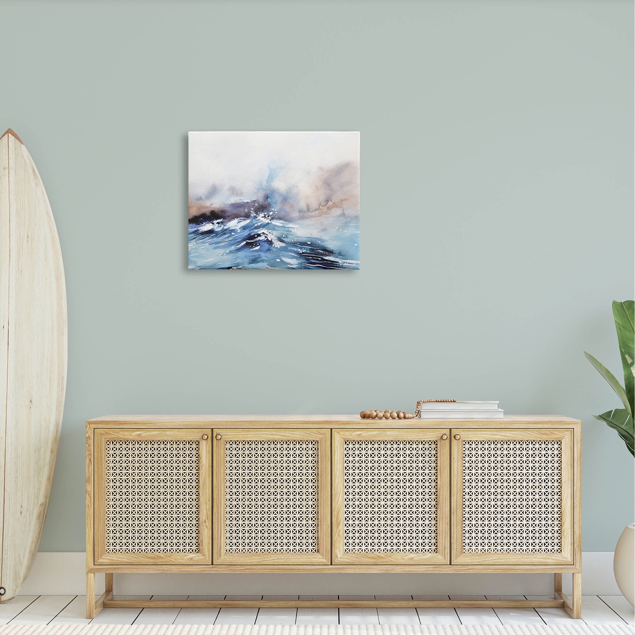 Abstract Crashing Ocean Waves Coastal Painting Gallery Wrapped Canvas Print Wall Art
