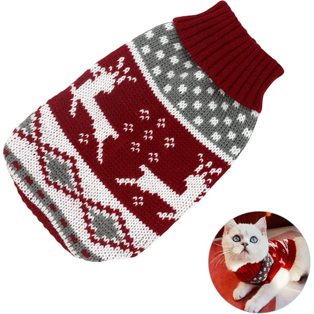 Suéter cálido para perros, ropa para perros y gatos, suéter navideño para mascotas, suéter suave y grueso para mascotas, cuello alto de punto para gatos y perros en climas fríos, rojo