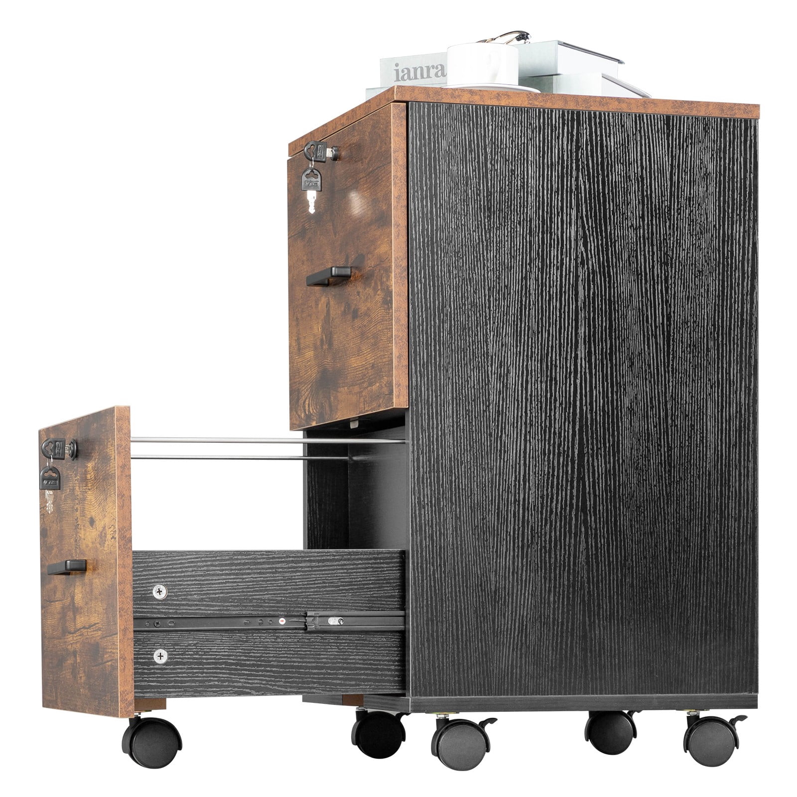 ZYPPP 2-Drawer Small Rolling File Cabinet with Lock  for Home Office Mobile Rustic