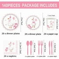 thumbnail image 3 of 140pcs Pink Pet Duck Birthday Decorations Supplies, Disposable Paper Dinnerware Set Paper Plates Napkins Cups Set for 20 Guests Duck, 3 of 7