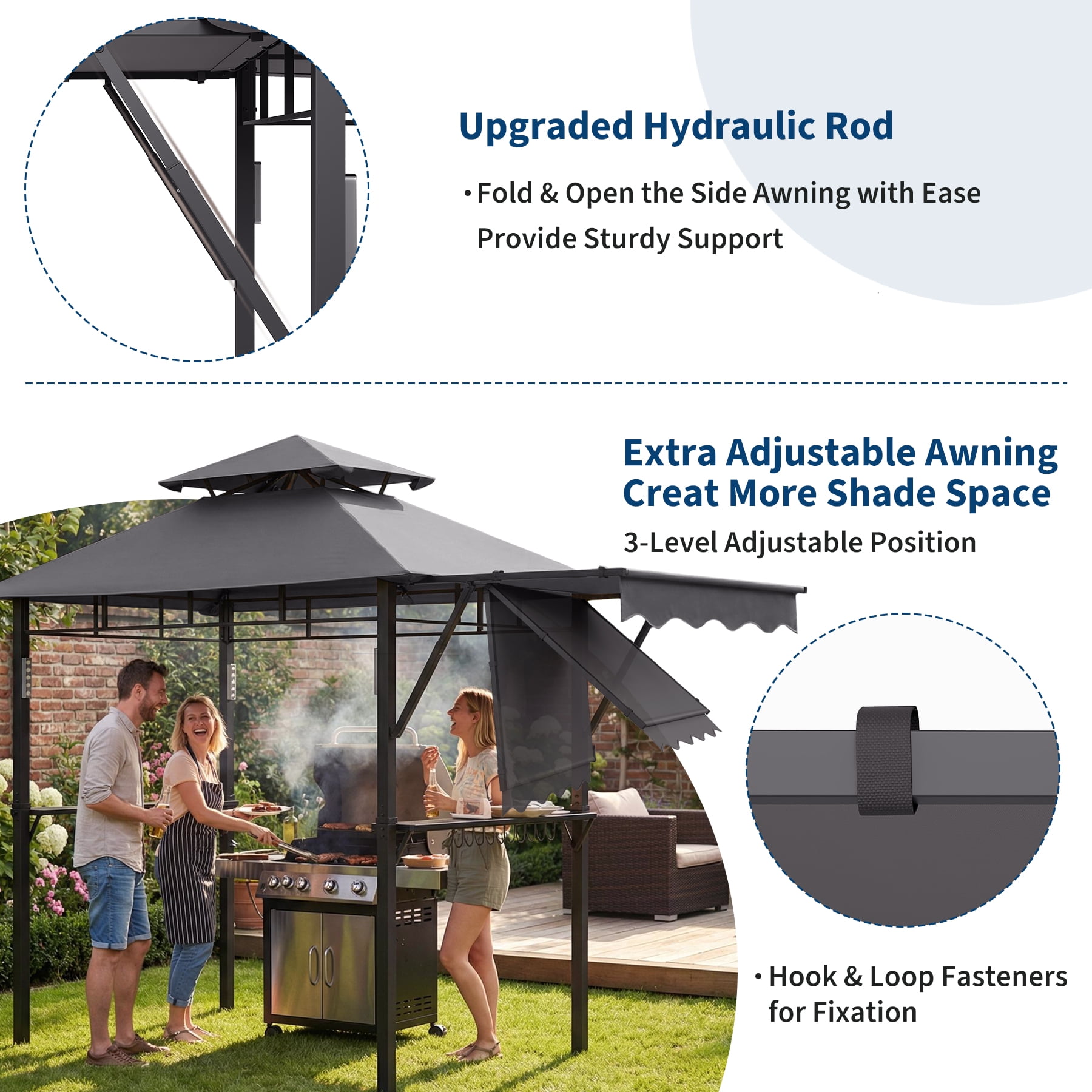 SOLLED Grill Gazebo with Canopy, 10x10 FT Outdoor BBQ Shelter with Mosquito Netting, Patio Canopy for Backyard Garden Cooking,Gray
