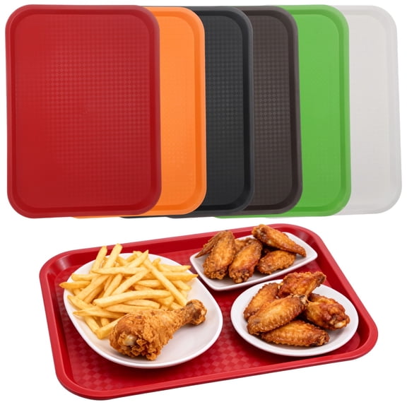 6PCS Large Plastic Serving Trays, 16.1" x 12.2" x 0.8" Rectangular Fast Food Serving Tray with Non-Slip Surface, Multicolor Trays for Lunch, Restaurant Café Craft Service Carts Use