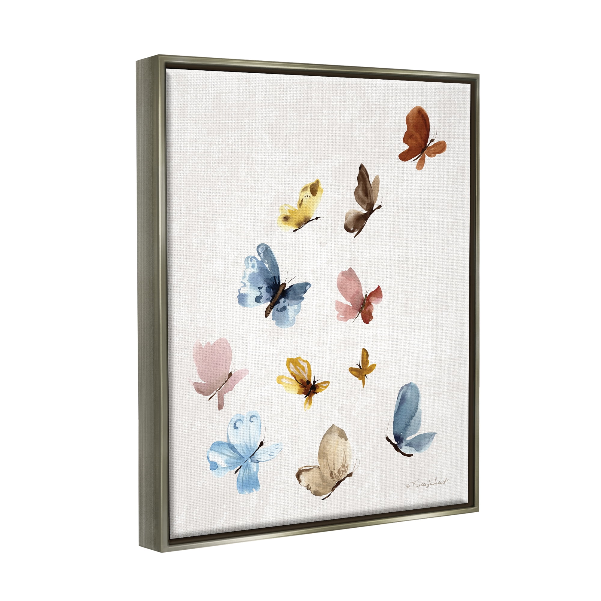 Stupell Varied Butterflies Flutter Nature Animals & Insects Painting Gray Floater Framed Art Print Wall Art