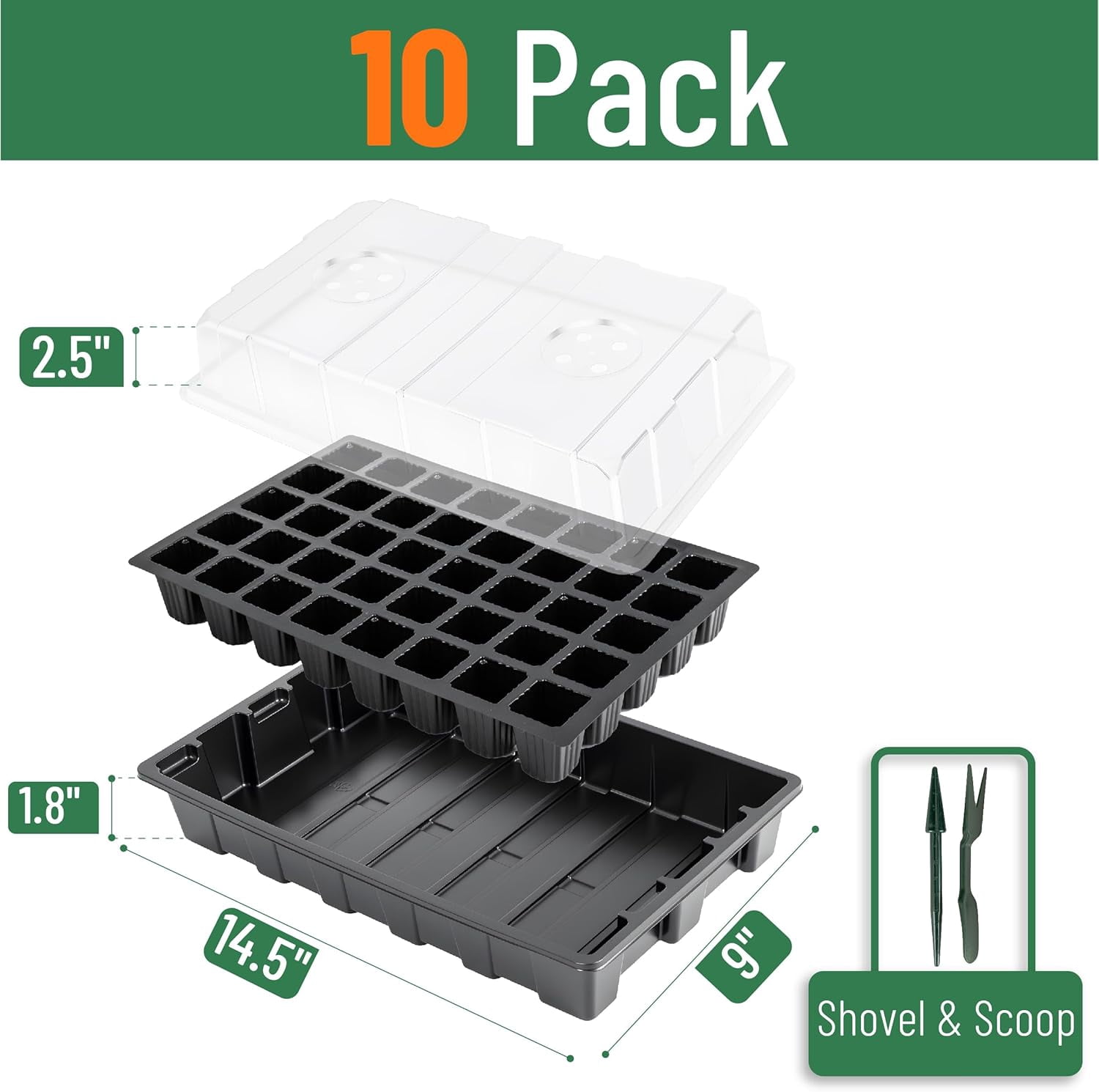 Seed Starter Tray Kits, 10 Pack, Total 400 Cells, Durable Plant Germination Trays with Humidity Vented Domes and Bases, Ideal for Seed Starting, Indoor Gardening and Greenhouse